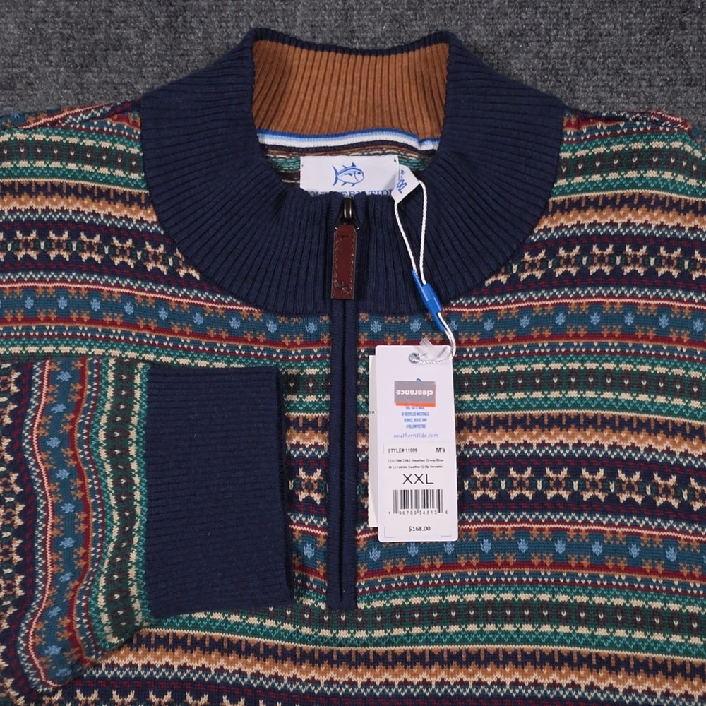 NWT Southern Tide Heather Fair Isle Sweater Mens 2XL 1/4 Zip Christmas Cozy